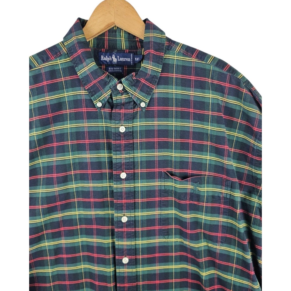 Vintage 90s Ralph Lauren The Big Shirt Mens 2XL Heavy Flannel Tartan Plaid‎